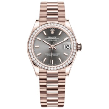 Cópia Rolex Datejust 31 Everose Gold Slate Dial Diamond Bezel Relógio feminino M278285RBR-0021