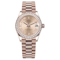 Cópia Rolex Datejust 31 Everose Gold Rose Roman Dial Diamond Bezel Relógio feminino M278285RBR-0029