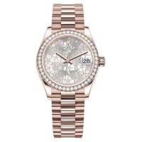 Falso Rolex Datejust 31 Everose ouro prata floral-motivo diamante mostrador moldura de diamante relógio feminino M278285RBR-0036