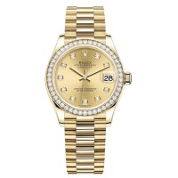 Cópia Rolex Datejust 31 Ouro Amarelo Champanhe Diamante Mostrador Relógio Feminino Moldura Diamante M278288RBR-0005