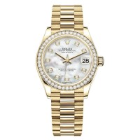 Cópia Rolex Datejust 31 Ouro Amarelo Madrepérola Diamante Mostrador Diamante Moldura Relógio Feminino m278288rbr-0006