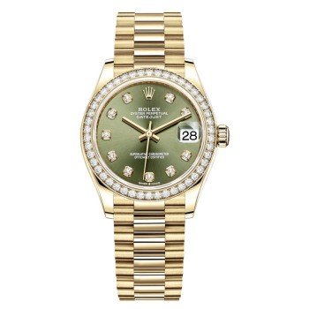 Réplica Rolex Datejust 31 Ouro Amarelo Oliva Verde Diamante Mostrador Moldura de Diamante Relógio Feminino M278288RBR-0007