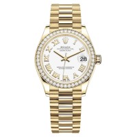 Cópia Rolex Datejust 31 ouro amarelo branco mostrador romano relógio feminino moldura de diamante M278288RBR-0009