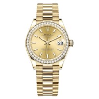 Relógio feminino Rolex Datejust 31 em ouro amarelo champanhe com moldura de diamante M278288RBR-0022