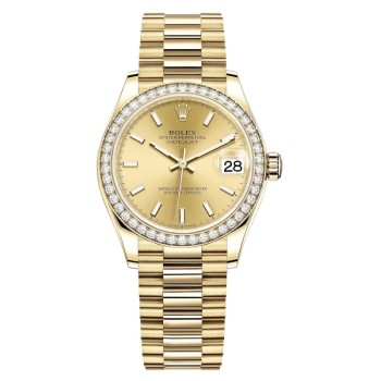 Relógio feminino Rolex Datejust 31 em ouro amarelo champanhe com moldura de diamante M278288RBR-0022