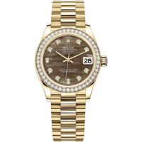 Réplica Rolex Datejust 31 Ouro Amarelo Preto Madrepérola Diamante Mostrador Moldura Diamante Relógio Feminino M278288RBR-0032