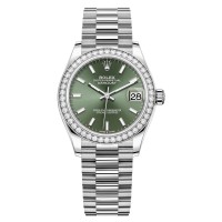 Cópia Rolex Datejust 31 ouro branco menta verde mostrador diamante moldura relógio feminino M278289RBR-0015