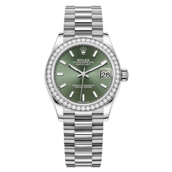 Cópia Rolex Datejust 31 ouro branco menta verde mostrador diamante moldura relógio feminino M278289RBR-0015