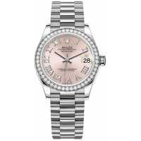 Relógio feminino Rolex Datejust 31 falso, ouro branco, rosa, mostrador romano, moldura de diamante, M278289RBR-0016