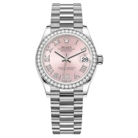 Cópia Rolex Datejust 31 ouro branco rosa diamante pave mostrador romano moldura de diamante relógio feminino M278289RBR-0018