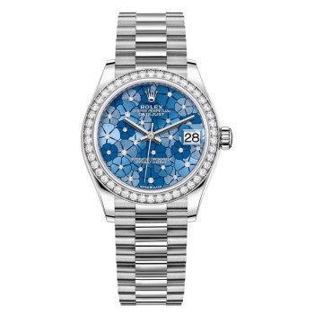 Relógio feminino Rolex Datejust 31 em ouro branco Azzuro-azul com motivo floral e mostrador de diamante M278289RBR-0025