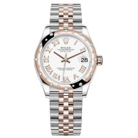 Falso Rolex Datejust 31 em aço inoxidável e ouro rosa branco mostrador romano com moldura de diamante relógio feminino M278341RBR-0002