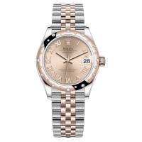 Falso Rolex Datejust 31 em aço inoxidável e ouro rosa com mostrador romano com cúpula de diamante e moldura de diamante relógio feminino M278341RBR-0006