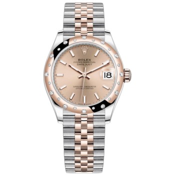 Cópia Rolex Datejust 31 em aço inoxidável e ouro rosa com mostrador rosa e moldura de diamante relógio feminino M278341RBR-0010