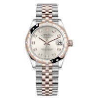 Falso Rolex Datejust 31 em aço inoxidável e ouro rosa prata diamante mostrador abobadado moldura de diamante relógio feminino M278341RBR-0016