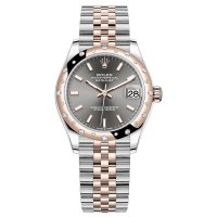 Cópia Rolex Datejust 31 em aço inoxidável e ouro rosa com mostrador em ardósia com moldura de diamante abobadada relógio feminino M278341RBR-0018