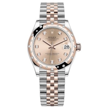 Réplica Rolex Datejust 31 em aço inoxidável e ouro rosa com mostrador de diamante rosa e moldura de diamante com moldura de diamante M278341RBR-0024