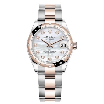 Réplica Rolex Datejust 31 em aço inoxidável e ouro rosa madrepérola mostrador de diamante com moldura de diamante abobadada relógio feminino M278341RBR-0025