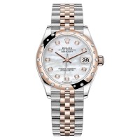 Cópia Rolex Datejust 31 em aço inoxidável e ouro rosa madrepérola mostrador de diamante com moldura de diamante abobadada relógio feminino M278341RBR-0026