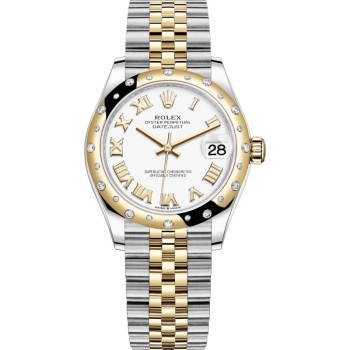 Falso Rolex Datejust 31 em aço inoxidável e ouro amarelo branco mostrador romano com moldura de diamante relógio feminino m278343rbr-0002