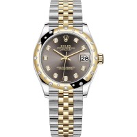 Falso Rolex Datejust 31 em aço inoxidável e ouro amarelo cinza escuro mostrador de diamante com moldura de diamante relógio feminino M278343RBR-0022