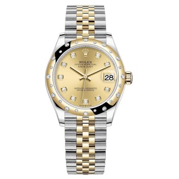 Réplica Rolex Datejust 31 em aço inoxidável e ouro amarelo champanhe diamante mostrador abobadado moldura de diamante relógio feminino M278343RBR-0026