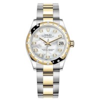 Réplica Rolex Datejust 31 em aço inoxidável e ouro amarelo madrepérola mostrador de diamante abobadado moldura de diamante relógio feminino M278343RBR-0027