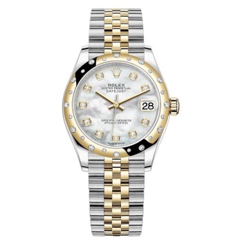 Cópia Rolex Datejust 31 em aço inoxidável e ouro amarelo madrepérola mostrador de diamante com moldura de diamante abobadada relógio feminino M278343RBR-0028