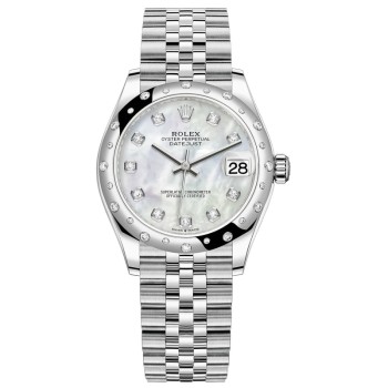 Relógio feminino Rolex Datejust 31 falso em aço inoxidável e ouro branco madrepérola com mostrador de diamante e moldura de diamante M278344RBR-0006