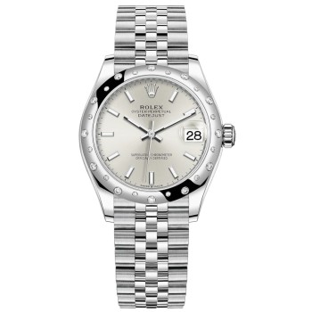 Réplica Rolex Datejust 31 em aço inoxidável e ouro branco menta verde mostrador abobadado com moldura de diamante relógio feminino M278344RBR-0014