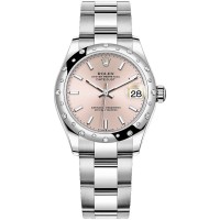 Relógio feminino Rolex Datejust 31 falso em aço inoxidável e ouro branco rosa com moldura de diamante abobadado M278344RBR-0015