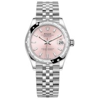 Réplica Rolex Datejust 31 em aço inoxidável e ouro branco com mostrador rosa e moldura de diamante com cúpula de relógio feminino M278344RBR-0016