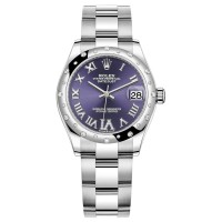 Réplica Rolex Datejust 31 em aço inoxidável e ouro branco berinjela pave mostrador romano cúpula diamante moldura relógio feminino M278344RBR-0027