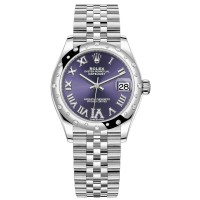 Cópia Rolex Datejust 31 em aço inoxidável e ouro branco berinjela pave mostrador romano com cúpula de diamante relógio feminino M278344RBR-0028