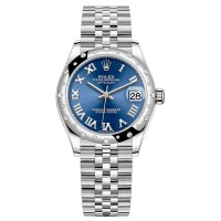 Cópia Rolex Datejust 31 em aço inoxidável e ouro branco azul mostrador romano com cúpula de diamante relógio feminino M278344RBR-0036