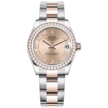 Cópia Rolex Datejust 31 em aço inoxidável e ouro rosa com mostrador romano e moldura de diamante relógio feminino M278381RBR-0001