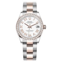 Cópia Rolex Datejust 31 em aço inoxidável e ouro rosa branco mostrador romano com moldura de diamante relógio feminino M278381RBR-0003