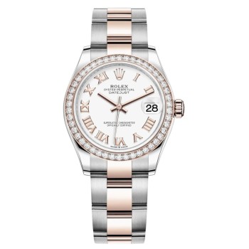 Cópia Rolex Datejust 31 em aço inoxidável e ouro rosa branco mostrador romano com moldura de diamante relógio feminino M278381RBR-0003