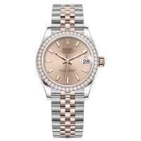 Réplica Rolex Datejust 31 em aço inoxidável e ouro rosa com mostrador rosa e moldura de diamante relógio feminino M278381RBR-0010