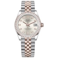 Cópia Rolex Datejust 31 em aço inoxidável e ouro rosa prata diamante mostrador moldura de diamante relógio feminino M278381RBR-0016