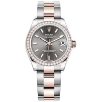 Réplica Rolex Datejust 31 em aço inoxidável e ouro rosa com mostrador em ardósia e moldura de diamante relógio feminino M278381RBR-0017