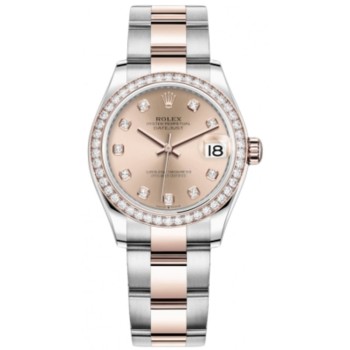 Réplica Rolex Datejust 31 em aço inoxidável e ouro rosa com mostrador de diamante e moldura de diamante relógio feminino M278381RBR-0023