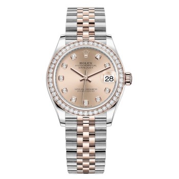 Cópia Rolex Datejust 31 em aço inoxidável e ouro rosa com mostrador de diamante e moldura de diamante relógio feminino M278381RBR-0024