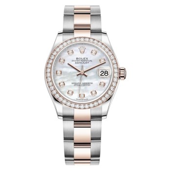 Cópia Rolex Datejust 31 em aço inoxidável e ouro rosa madrepérola com mostrador de diamante e moldura de diamante relógio feminino M278381RBR-0025