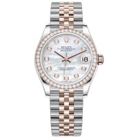 Relógio feminino Rolex Datejust 31 falso em aço inoxidável e ouro rosa madrepérola com mostrador de diamante e moldura de diamante M278381RBR-0026