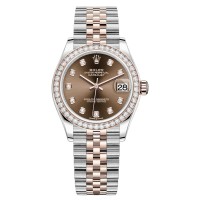 Réplica Rolex Datejust 31 em aço inoxidável e ouro rosa chocolate mostrador diamante moldura de diamante relógio feminino M278381RBR-0028