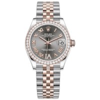 Cópia Rolex Datejust 31 em aço inoxidável e ouro rosa ardósia pave mostrador romano moldura de diamante relógio feminino M278381RBR-0030