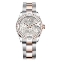 Réplica Rolex Datejust 31 em aço inoxidável e ouro rosa prata com motivo floral mostrador de diamante moldura de diamante relógio feminino M278381RBR-0031