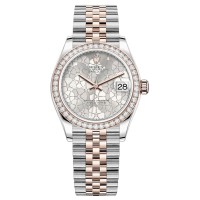 Cópia Rolex Datejust 31 em aço inoxidável e ouro rosa prata com motivo floral mostrador de diamante moldura de diamante relógio feminino M278381RBR-0032