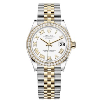 Cópia Rolex Datejust 31 em aço inoxidável e ouro amarelo branco mostrador romano com moldura de diamante relógio feminino M278383RBR-0002